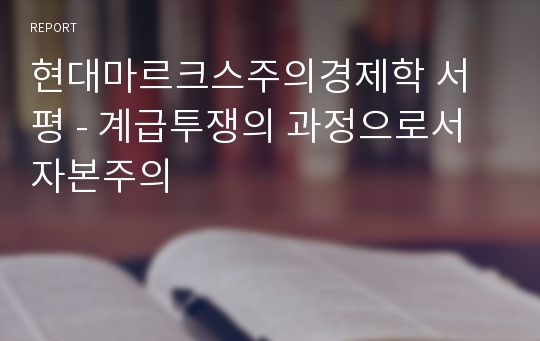 현대마르크스주의경제학 서평 - 계급투쟁의 과정으로서 자본주의