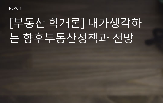 [부동산 학개론] 내가생각하는 향후부동산정책과 전망