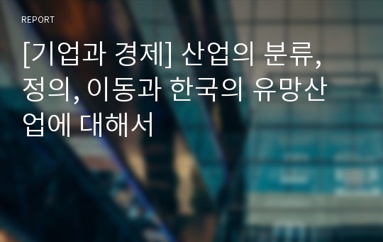 [기업과 경제] 산업의 분류, 정의, 이동과 한국의 유망산업에 대해서