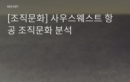 [조직문화] 사우스웨스트 항공 조직문화 분석