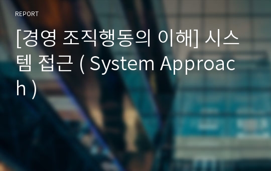 [경영 조직행동의 이해] 시스템 접근 ( System Approach )