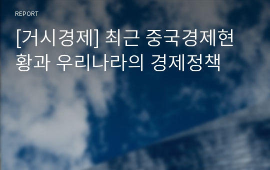 [거시경제] 최근 중국경제현황과 우리나라의 경제정책