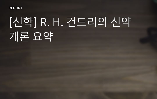 [신학] R. H. 건드리의 신약개론 요약