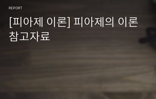 [피아제 이론] 피아제의 이론 참고자료