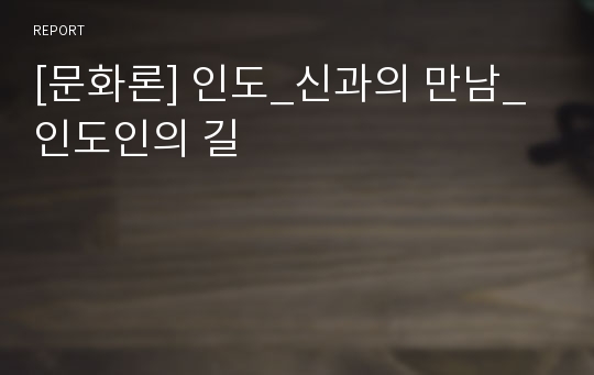 [문화론] 인도_신과의 만남_인도인의 길