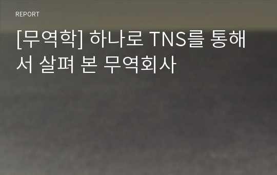 [무역학] 하나로 TNS를 통해서 살펴 본 무역회사