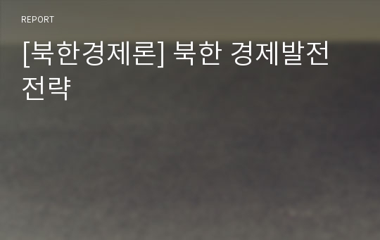 [북한경제론] 북한 경제발전 전략