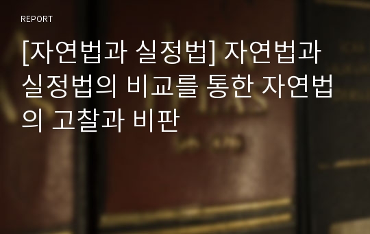 [자연법과 실정법] 자연법과 실정법의 비교를 통한 자연법의 고찰과 비판