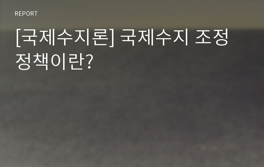 [국제수지론] 국제수지 조정정책이란?