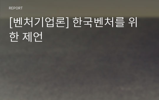 [벤처기업론] 한국벤처를 위한 제언