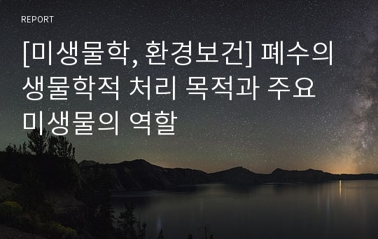 [미생물학, 환경보건] 폐수의 생물학적 처리 목적과 주요 미생물의 역할