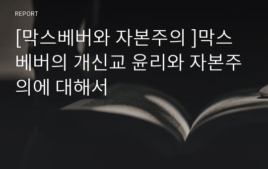 [막스베버와 자본주의 ]막스 베버의 개신교 윤리와 자본주의에 대해서