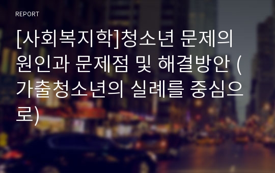 [사회복지학]청소년 문제의 원인과 문제점 및 해결방안 (가출청소년의 실례를 중심으로)