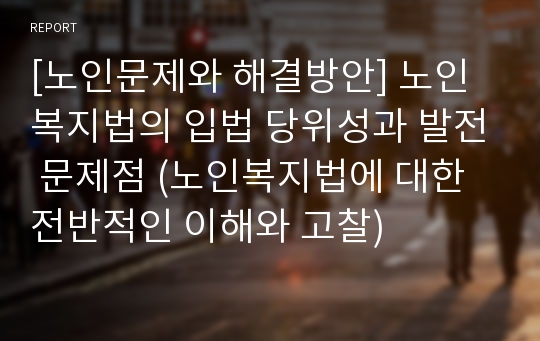 [노인문제와 해결방안] 노인복지법의 입법 당위성과 발전 문제점 (노인복지법에 대한 전반적인 이해와 고찰)