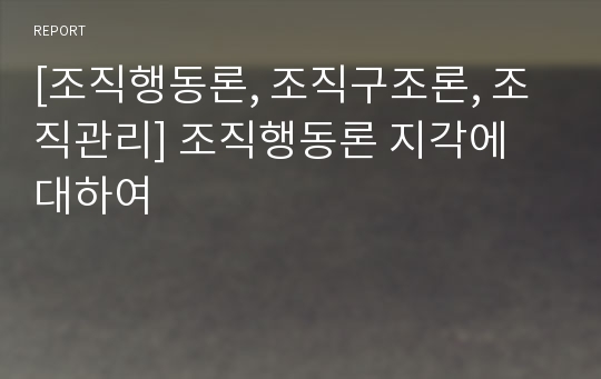 [조직행동론, 조직구조론, 조직관리] 조직행동론 지각에 대하여