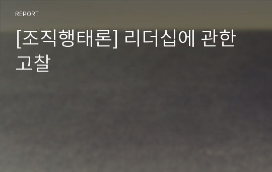 [조직행태론] 리더십에 관한 고찰