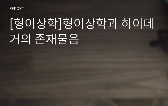 [형이상학]형이상학과 하이데거의 존재물음