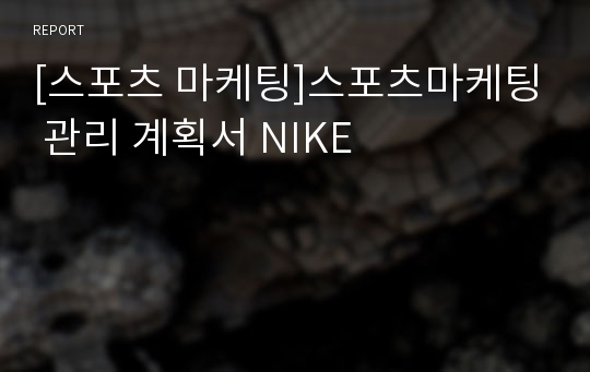 [스포츠 마케팅]스포츠마케팅 관리 계획서 NIKE