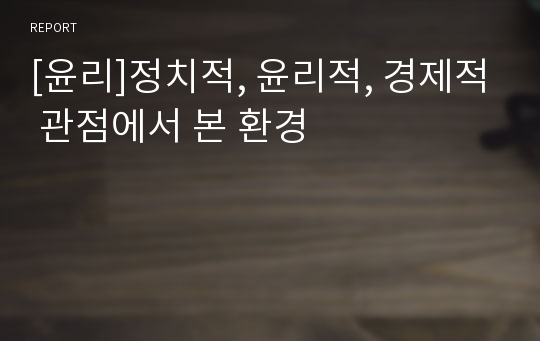 [윤리]정치적, 윤리적, 경제적 관점에서 본 환경