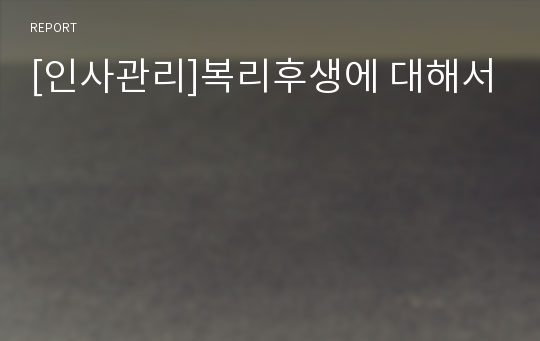 [인사관리]복리후생에 대해서