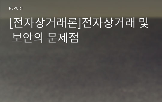 [전자상거래론]전자상거래 및 보안의 문제점