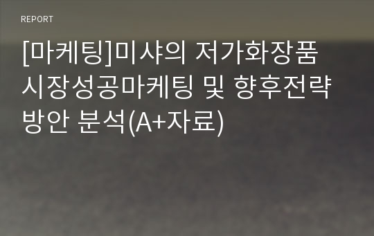 [마케팅]미샤의 저가화장품 시장성공마케팅 및 향후전략방안 분석(A+자료)