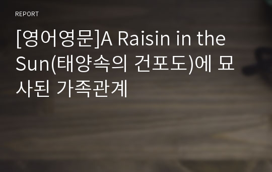 [영어영문]A Raisin in the Sun(태양속의 건포도)에 묘사된 가족관계