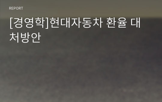 [경영학]현대자동차 환율 대처방안