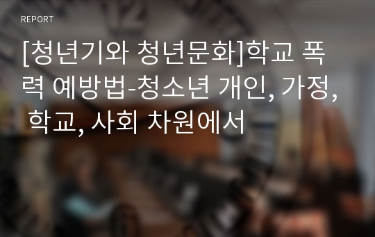 [청년기와 청년문화]학교 폭력 예방법-청소년 개인, 가정, 학교, 사회 차원에서