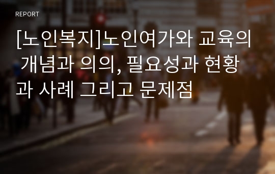 [노인복지]노인여가와 교육의 개념과 의의, 필요성과 현황과 사례 그리고 문제점