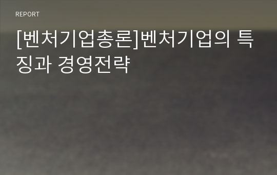 [벤처기업총론]벤처기업의 특징과 경영전략