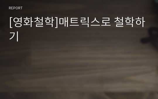 [영화철학]매트릭스로 철학하기