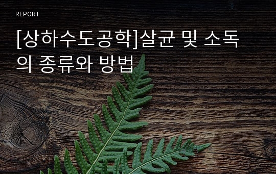 [상하수도공학]살균 및 소독의 종류와 방법