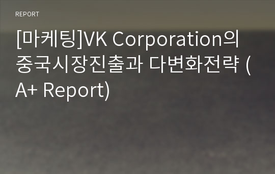 [마케팅]VK Corporation의 중국시장진출과 다변화전략 (A+ Report)