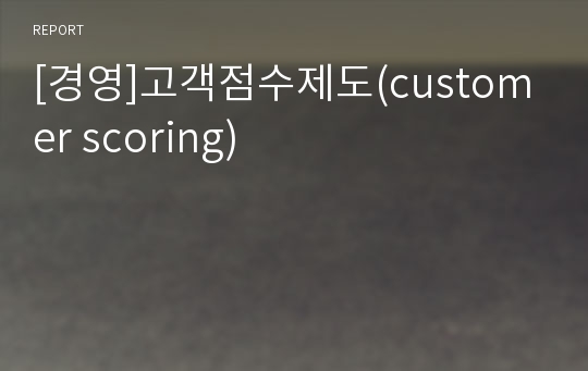 [경영]고객점수제도(customer scoring)