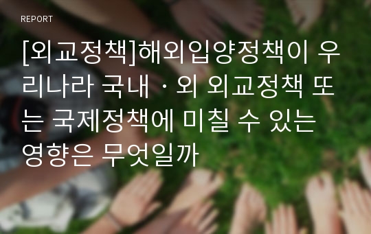 [외교정책]해외입양정책이 우리나라 국내ㆍ외 외교정책 또는 국제정책에 미칠 수 있는 영향은 무엇일까