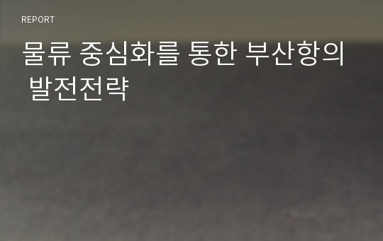 물류 중심화를 통한 부산항의 발전전략