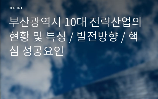 부산광역시 10대 전략산업의 현황 및 특성 / 발전방향 / 핵심 성공요인