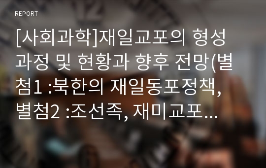 [사회과학]재일교포의 형성 과정 및 현황과 향후 전망(별첨1 :북한의 재일동포정책, 별첨2 :조선족, 재미교포, 재일 코리안의 비교)