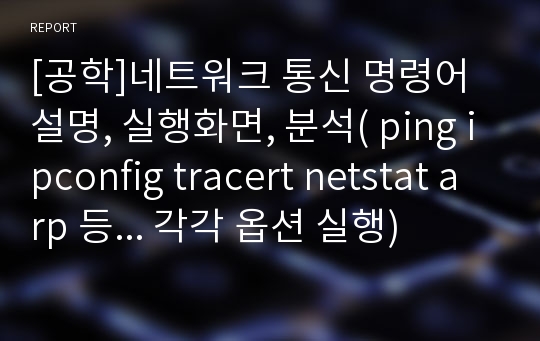 [공학]네트워크 통신 명령어 설명, 실행화면, 분석( ping ipconfig tracert netstat arp 등... 각각 옵션 실행)