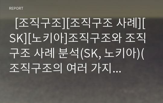   [조직구조][조직구조 사례][SK][노키아]조직구조와 조직구조 사례 분석(SK, 노키아)(조직구조의 여러 가지 유형들, 조직과 제도화 이론, SK의 조직 구조, 노키아의 조직 구조, 조직구조, 조직구조 사례, SK, 노키아)