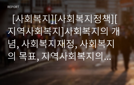   [사회복지][사회복지정책][지역사회복지]사회복지의 개념, 사회복지재정, 사회복지의 목표, 지역사회복지의 역사, 한국지역사회복지의 현황, 지역사회복지의 접근방향과 실천과정, 발전하는 사회복지의 가치와 과제