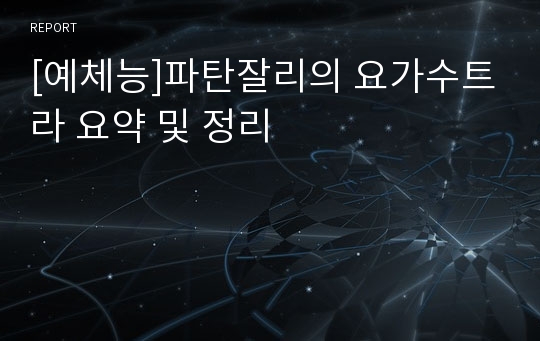 [예체능]파탄잘리의 요가수트라 요약 및 정리