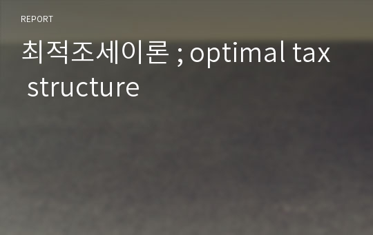 최적조세이론 ; optimal tax structure