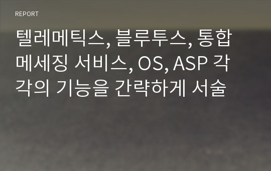 텔레메틱스, 블루투스, 통합메세징 서비스, OS, ASP 각각의 기능을 간략하게 서술