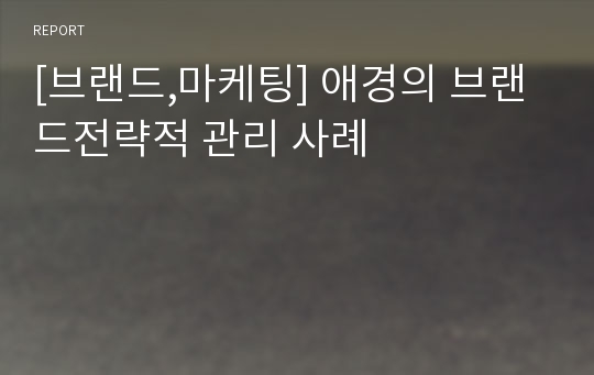 [브랜드,마케팅] 애경의 브랜드전략적 관리 사례