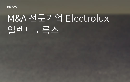 M&amp;A 전문기업 Electrolux 일렉트로룩스