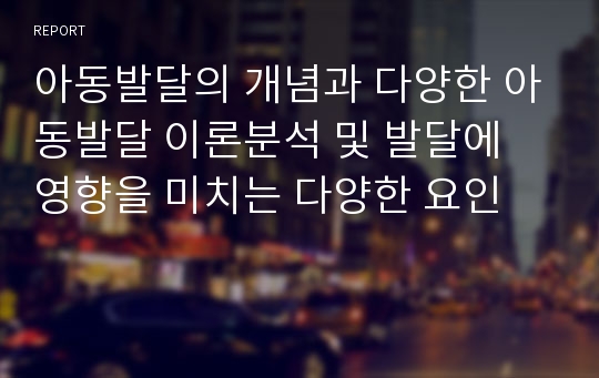 아동발달의 개념과 다양한 아동발달 이론분석 및 발달에 영향을 미치는 다양한 요인