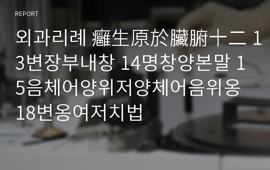 외과리례 癰生原於臟腑十二 13변장부내창 14명창양본말 15음체어양위저양체어음위옹 18변옹여저치법