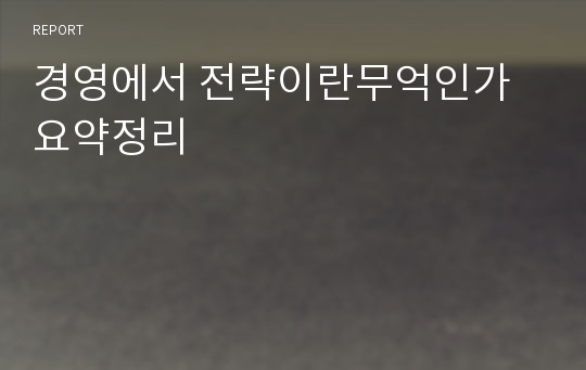 경영에서 전략이란무억인가 요약정리